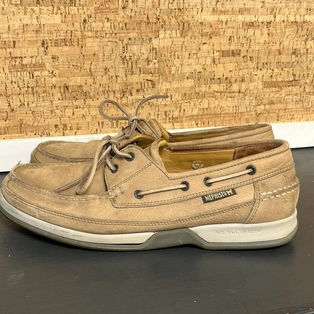 Mephisto Spinnaker Boat Shoe Mens Beige Leather Comfort Preppy Loafers US 13‎